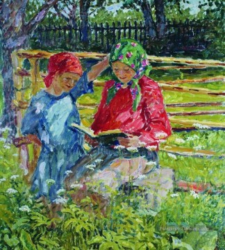 filles dans les mouchoirs Nikolay Bogdanov Belsky enfants impressionnisme enfant Peinture à l'huile